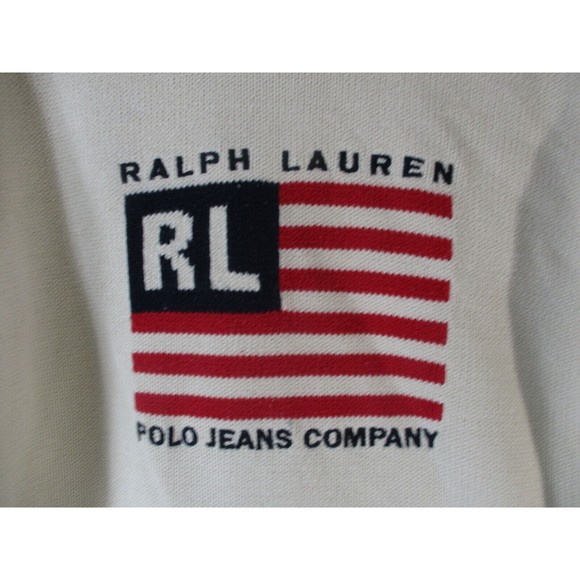 ⛔️ VTG POLO JEANS CO RALPH LAUREN Sweater Men XLarge Flag USA Knit 90s Logo Mock - Picture 7 of 10